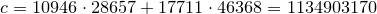 c=10946\cdot28657+17711\cdot46368=1134903170 c=10946\cdot28657+17711\cdot46368=1134903170