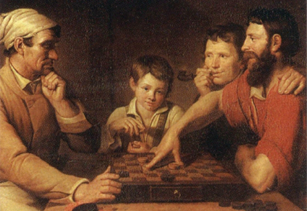 В. Ф. Грязнов. Повар, играющий в шашки с дворником.  Холст, масло. 1824 год. Государственный Русский музей