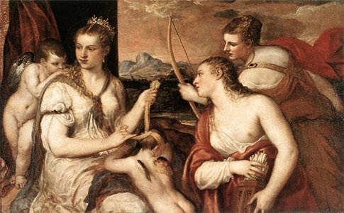 Тициан. Венера, завязывающая глаза амуру. Масло. 1560–е. Тициан. «Венера, завязывающая глаза амуру». Масло. 1560–е.