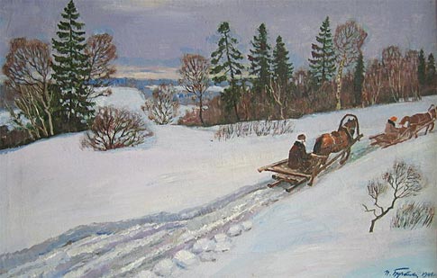 П. Бучкин. «Русская зимушка». Масло. 1946.